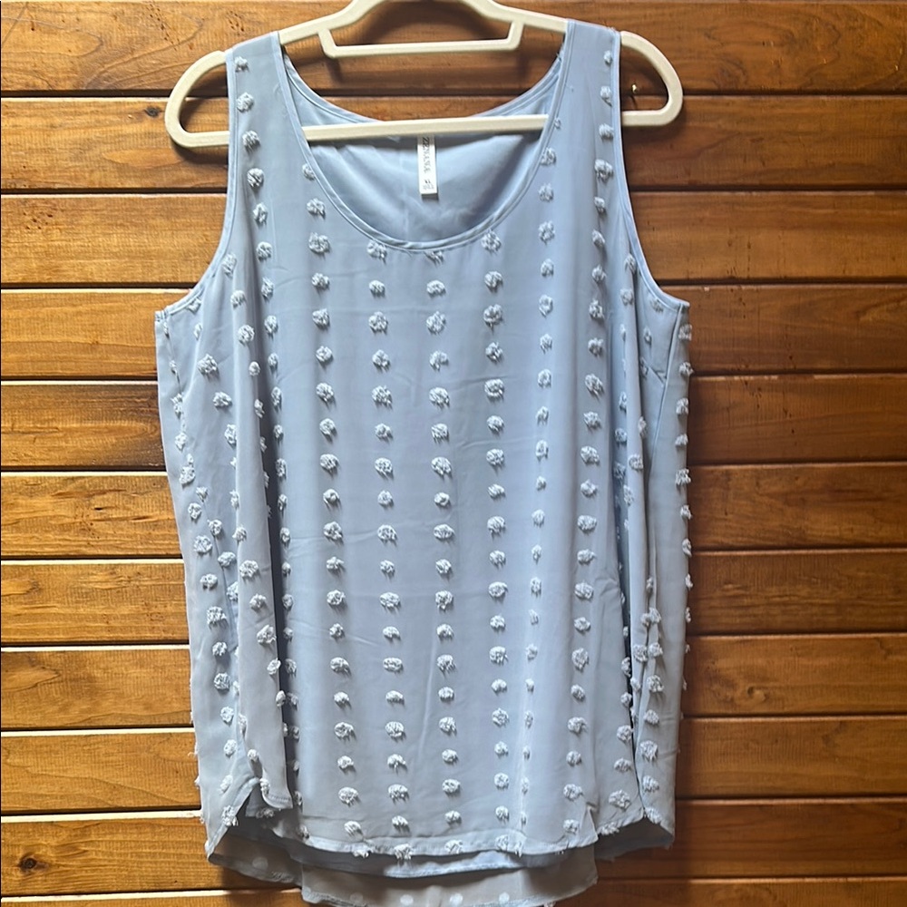 Zenana Swiss Dot Light Blue Sleeveless Top